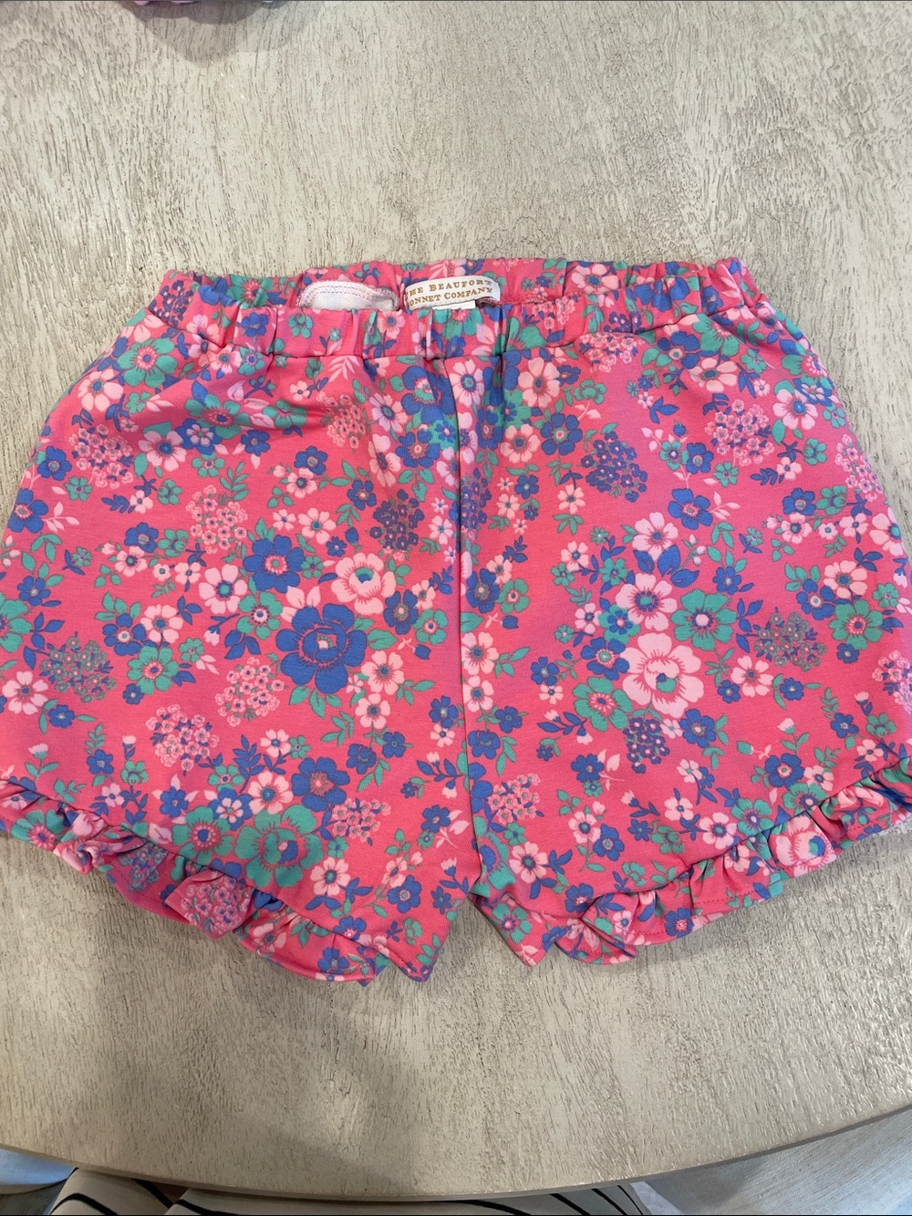 The Beaufort Bonnet Company Pink Floral Ruffle Baby Shorts